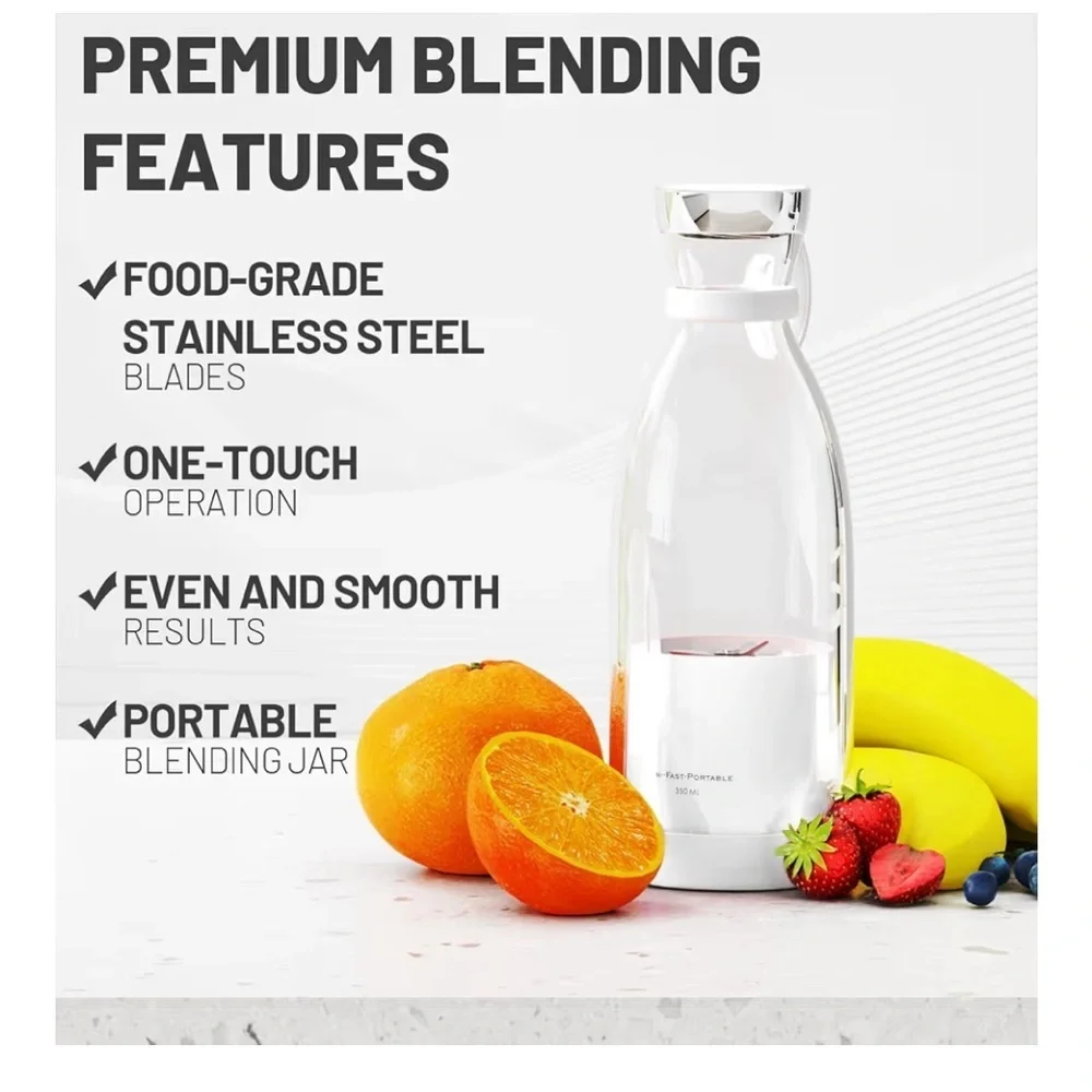 White Portable Blender with Fruit Design 013